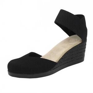 NEW CHARLESTON SHOE CO. women's obx closed-toe wedge espadrille in black linen